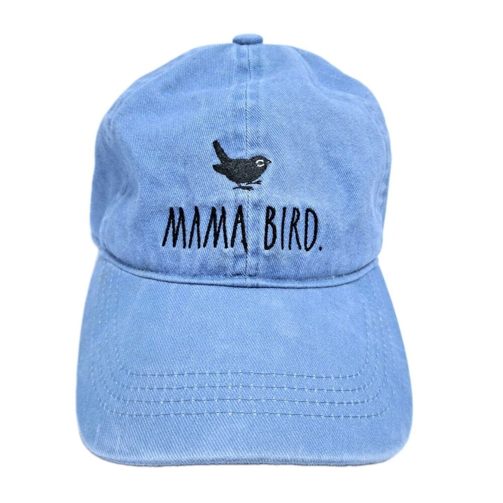 Rae Dunn Mama Bird Strapback Adjustable Blue Cotton Hat Cap Distressed
